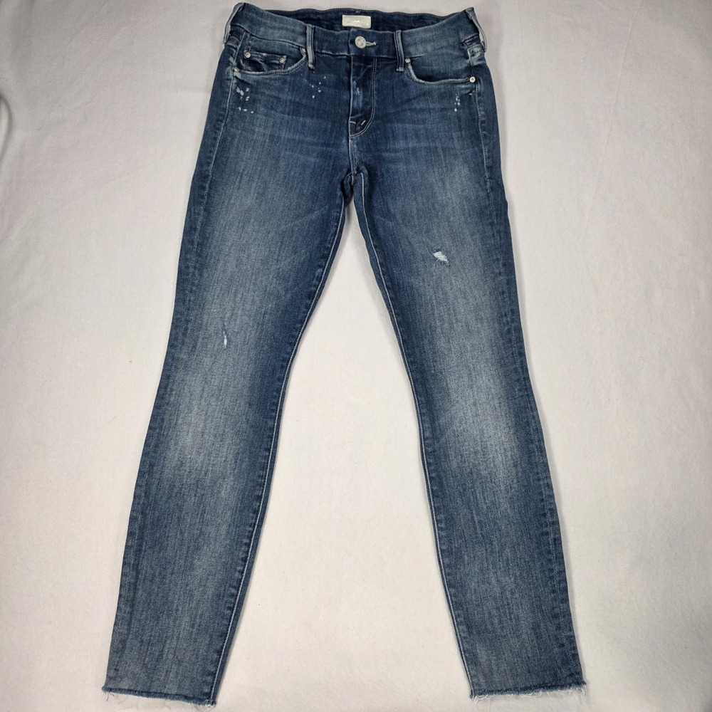 Mother Jeans SZ 26 "The Looker" Ankle Fray Stretchy Anthropologie Pants Blue USA